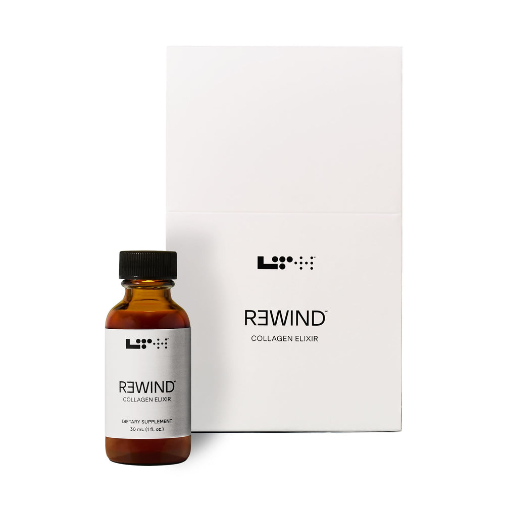 LTH Rewind Collagen Elixir bottle with berry-sorbet flavor and daily skin support.