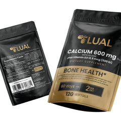 LUAL Calcium softgels close-up, smooth to swallow and rapid-release action.