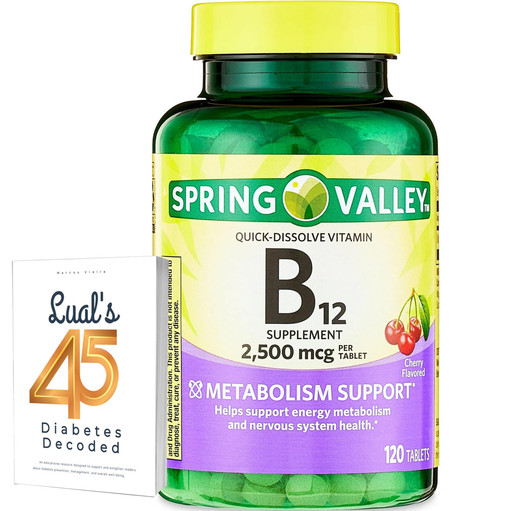 LUAL Spring Valley B12 quick-dissolve tablets in bottle for easy daily supplementation.