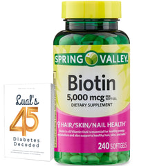 LUAL Spring Valley Biotin 5000 bottle front for daily hair, skin and nails support