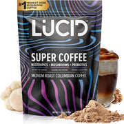 Lucid mushroom coffee packaging highlights premium quality and organic ingredients for a reliable morning ritual.