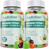 LUCKCHAN hemp gummies sleep bottle showing a tasty evening ritual for restful calm.
