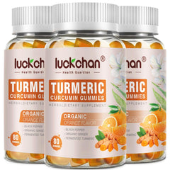 LUCKCHAN turmeric curcumin gummies bottle for easy daily wellness and vegan formula.