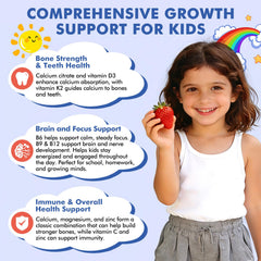 LUCNVEM Calcium Citrate Gummies nutrition label close-up with vitamins for growth support.