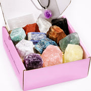LUDESENIMUE 14pcs crystals set on table for focused meditation and energy connection