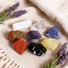 LUDESENIMUE raw chakra stones closeup show balanced hues for chakra work