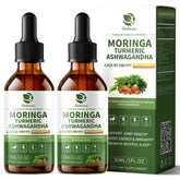 Lukaree 12-in-1 Lipsomal Moringa Drops bottle pour highlighting energy support