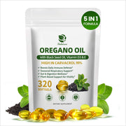 Lukaree 5-in-1 oregano oil capsules packaging for convenient daily immunity support.