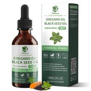 Lukaree oil of oregano with black seed bottle label closeup for daily immune support possibilities
