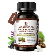 Lukaree Wormwood Black Walnut Cleanse bottle pouring for easy daily use.