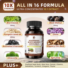 Lukaree Wormwood Black Walnut Cleanse capsules close-up highlighting vegan gut support.