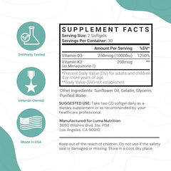 Luma Nutrition D3+K2 bottle front label highlighting high potency.