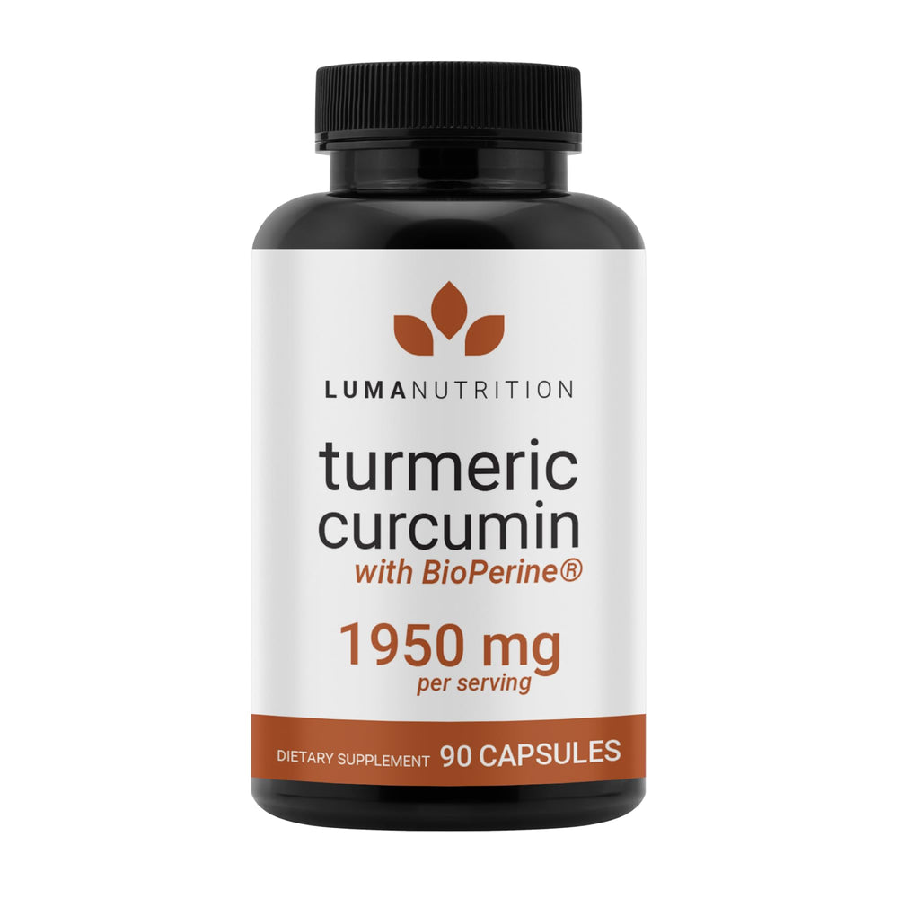 Luma Nutrition turmeric curcumin bottle highlighting high-potency 95% curcuminoids.