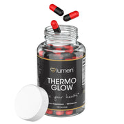 Lumen Naturals ThermoGlow for Women bottle front, supporting daily wellness in a vegan formula.