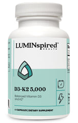 LUMINSPIRED HEALTH vitamin D3 K2 bottle showing label for bone and immune support