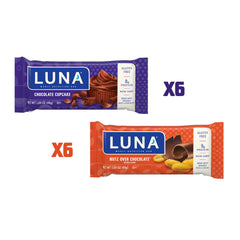 Luna Bar Chocolate Cupcake front view highlights gluten-free, plant-based protein
