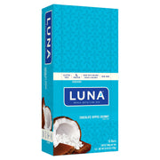 LUNA Bar Chocolate Dipped Coconut front view, gluten-free plant-based snack.