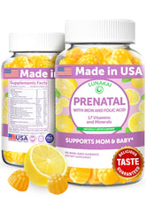 Lunakai 17-in-1 prenatal gummies bottle with lemon flavor for daily use