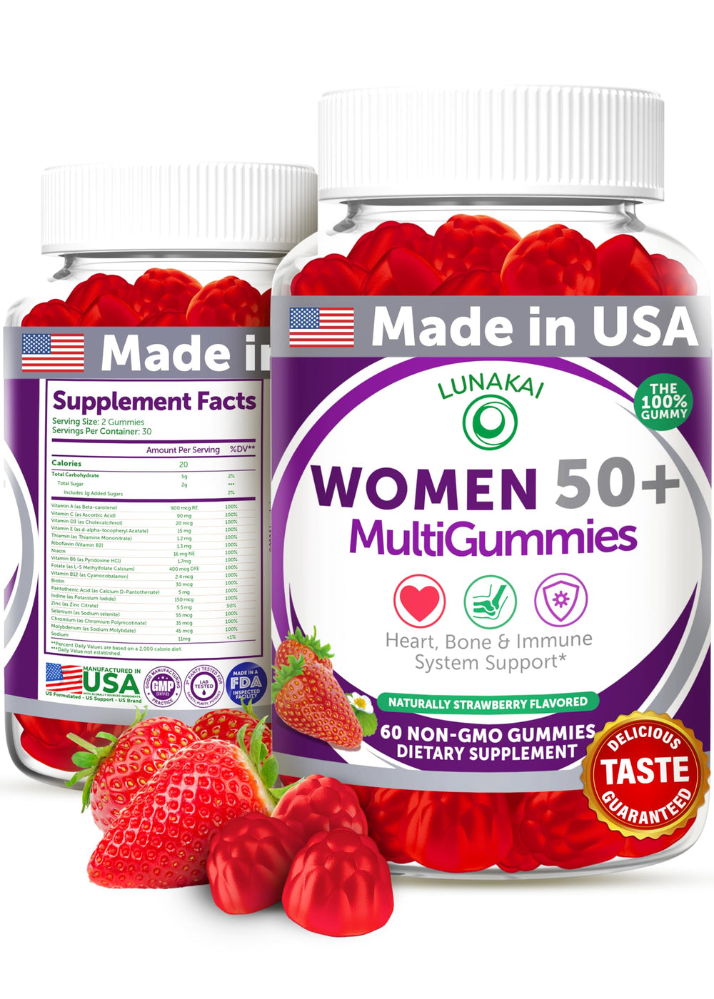 Lunakai 50+ gummies bottle for daily wellness support