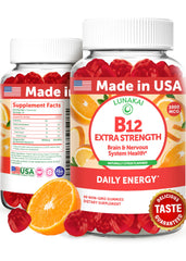 Lunakai B12 gummies bottle front with citrus flavor for daily energy.