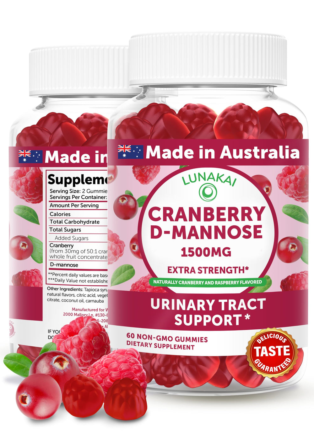 Lunakai Cranberry Gummies bottle for daily urinary wellness support.