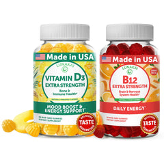 Lunakai D3+B12 gummies bottle front, premium daily supplement packaging