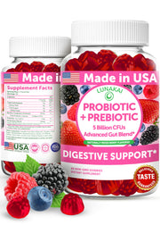 Lunakai gummies bottle with mixed berry flavor supporting daily gut balance.