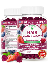Lunakai hair gummies bottle front for easy daily use supporting hair, skin, and nails.