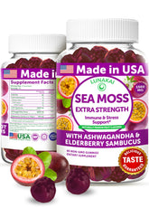 Lunakai Irish sea moss gummies bottle shown for daily immune support.