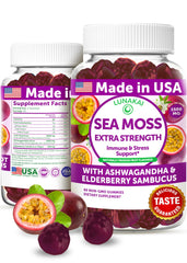 Lunakai Irish sea moss gummies bottle shown for daily immune support.