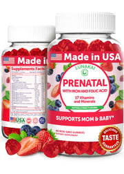 Lunakai prenatal berry gummy bottle shown for daily use