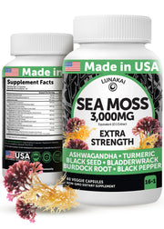 Lunakai sea moss capsules bottle front highlighting potential immune wellness