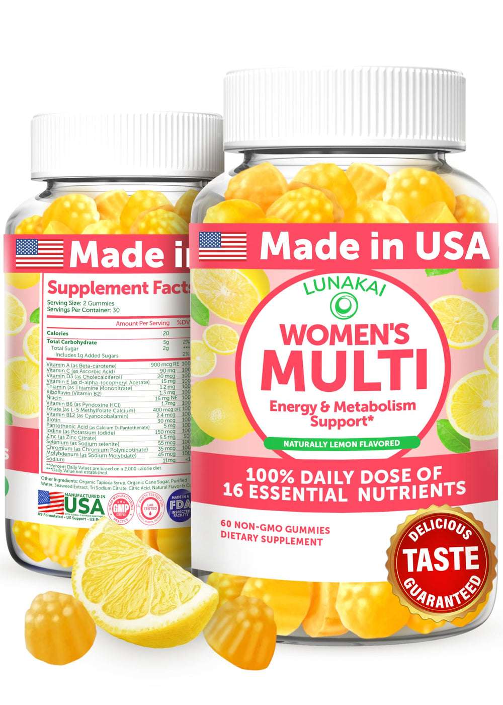 Lunakai women's multivitamin gummies bottle showing convenient daily wellness support