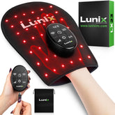 Lunix LX23 glove shows even red and infrared light coverage for hands during at-home sessions.