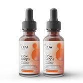 LUV health Flow Drops bottle pour shows easy daily use for focus.