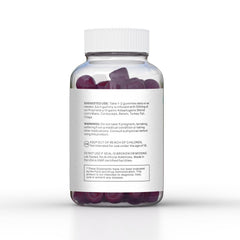 LUV health Mind Gummies jar with supplement facts and organic mushroom blend for daily support.