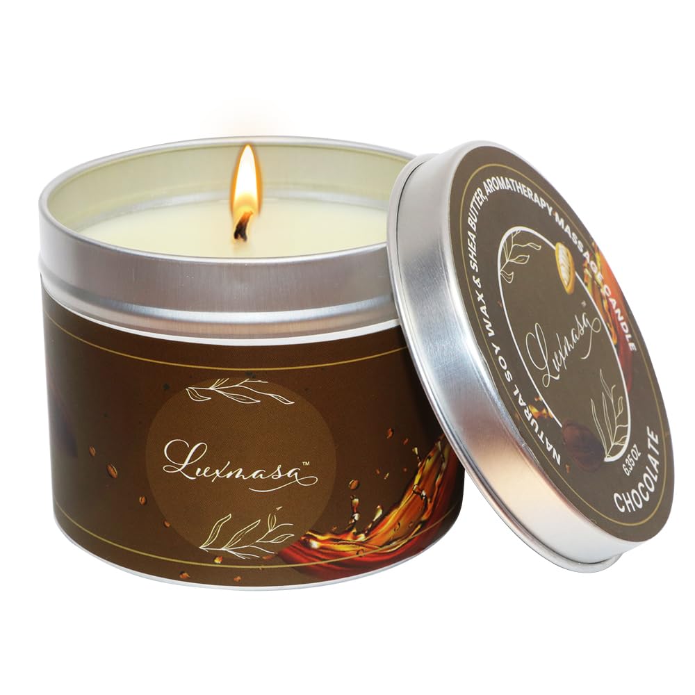 Luxmasa massage oil candle in wine chocolate scent for a cozy date night at home.