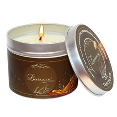Luxmasa massage oil candle in wine chocolate scent for a cozy date night at home.