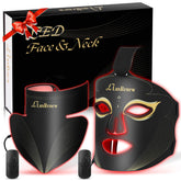 LuxRenew BS red light therapy mask worn on the face and neck for a natural glow