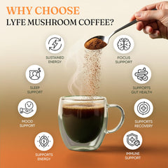 Lion's Mane, Chaga, and Cordyceps mushrooms in focus signaling adaptogenic support.