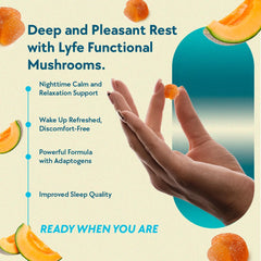 LYFE Sleep Gummies bottle back showing vegan, lab-tested formula for peace of mind.