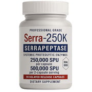 Lyndon Fields Medical Serra-250k bottle front shows ultra-high potency serrapeptase for wellness support and recovery