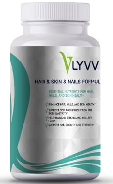 Lyvv Hair & Skin & Nails Formula bottle front, convenient daily beauty support.