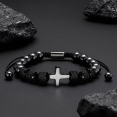 LZKOVISTA adjustable cross bracelet close-up, showing sturdy cord for versatile styling.