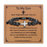 LZKOVISTA cross bracelet for men with obsidian beads and adjustable rope, ideal for daily wear.