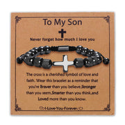 LZKOVISTA cross bracelet for men with obsidian beads and adjustable rope, ideal for daily wear.
