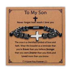 LZKOVISTA cross bracelet for men with obsidian beads and adjustable rope, ideal for daily wear.