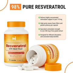 Close-up of M NUTRITION Resveratrol capsules showing texture for vitality