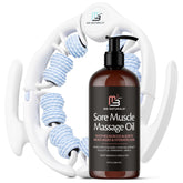 M3 Naturals Arnica Sore Muscle Massage Oil Bottle showing soothing glide and hydration benefits