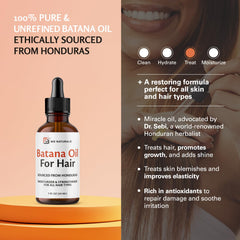 Droplet of M3 Naturals Batana Oil on hair for shine and smoothness.